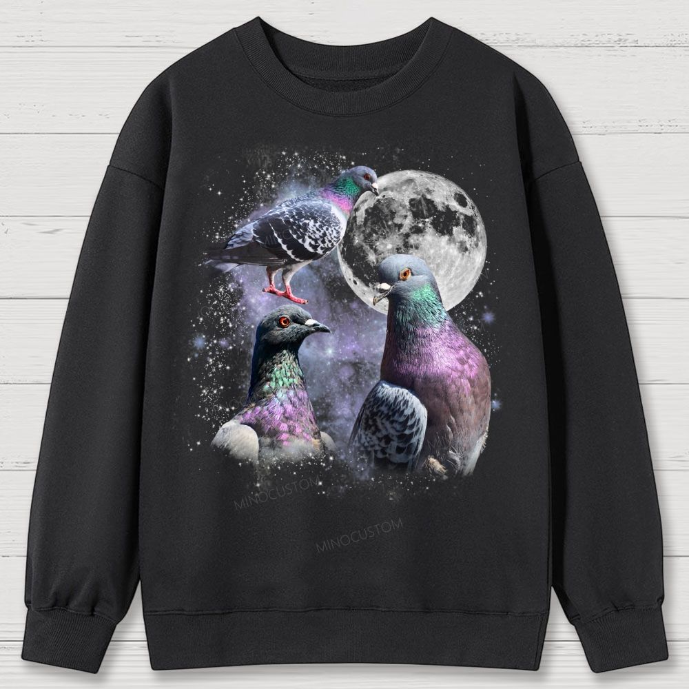 Vintage Pigeon Moon Cotton Sweatshirts 