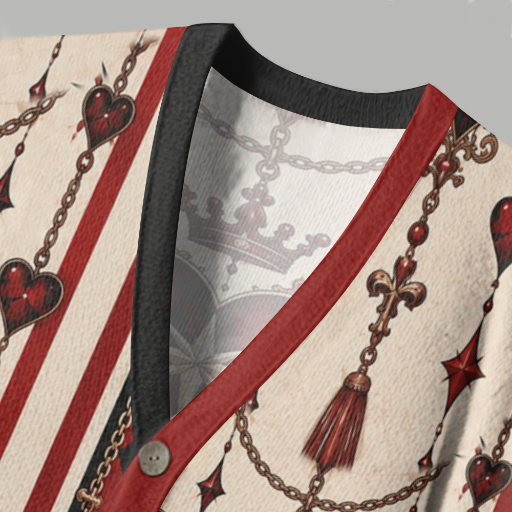 Gothic Vintage Hearts Crown Chain Striped Pattern Ugly Cardigan Sweater