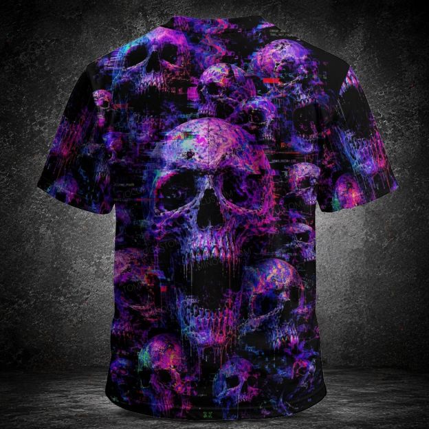Men's  Vintage Purple Blue Neon Skeleton Short Sleeve T-shirt