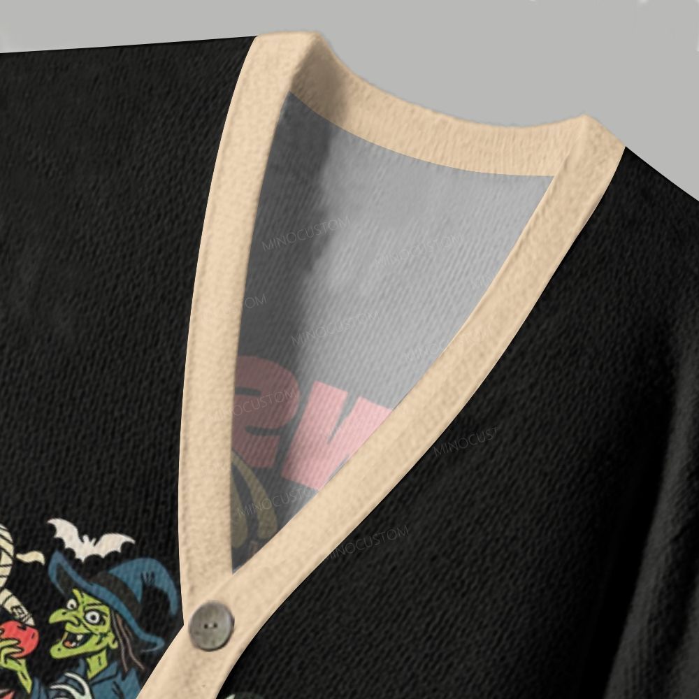 Classic Retro Cartoon Halloween Monsters Ugly Cardigan Sweater