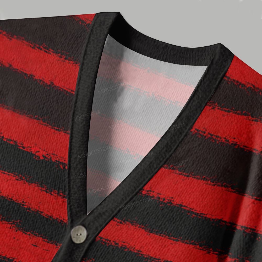 Red Black Stripe Claw Rip Horror Halloween Ugly Cardigan Sweater