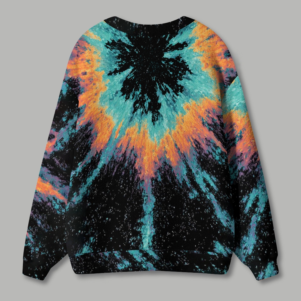 Retro Psychedelic Butterfly Tie‑Dye Ugly Cardigan Sweater