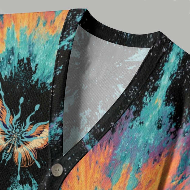 Retro Psychedelic Butterfly Tie‑Dye Ugly Cardigan Sweater