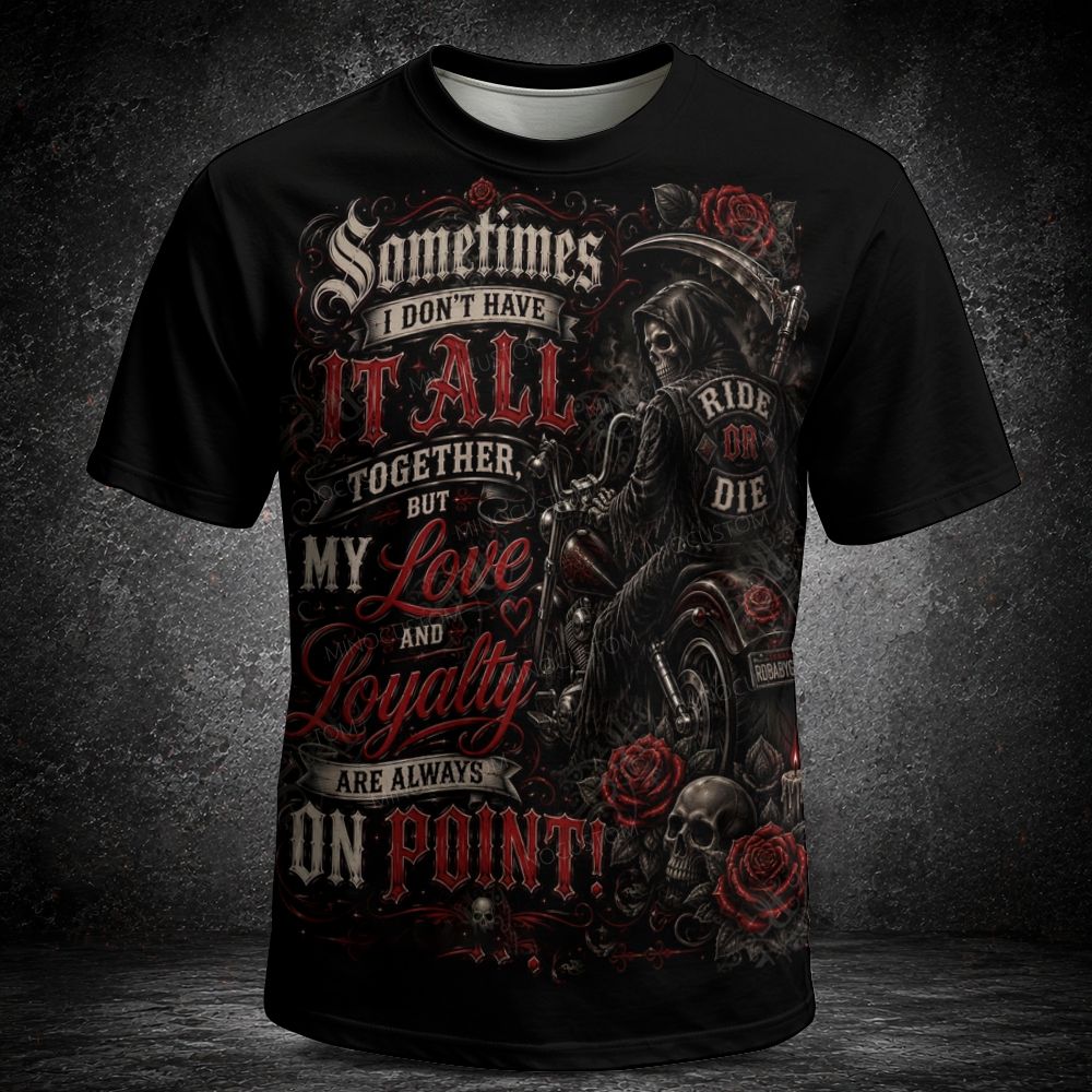 Men's  Vintage Grim Reaper Biker Rose Quote Short Sleeve T-shirt