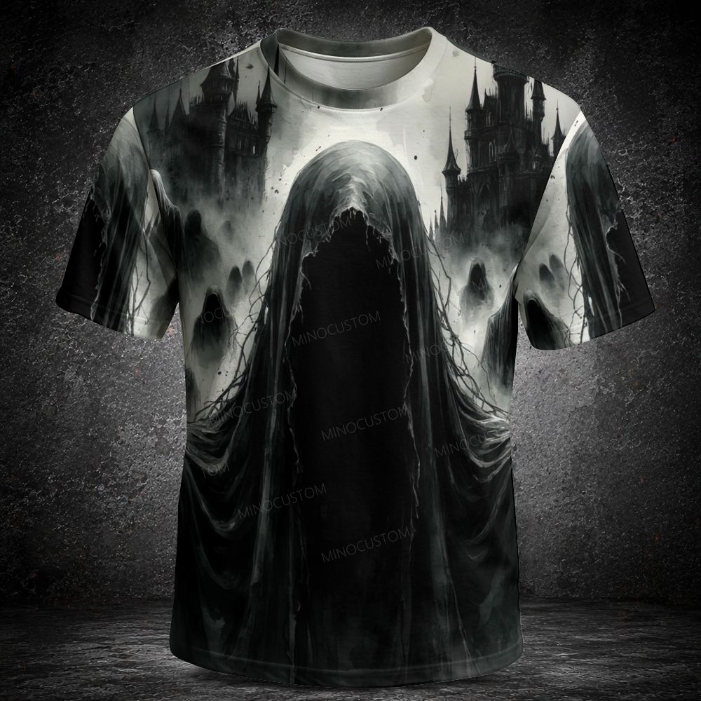 Men's  Vintage Dark Ghost Haunted Castle Short Sleeve T-shirt