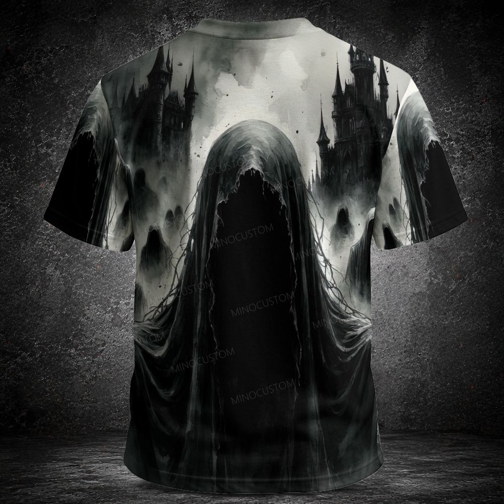 Men's  Vintage Dark Ghost Haunted Castle Short Sleeve T-shirt