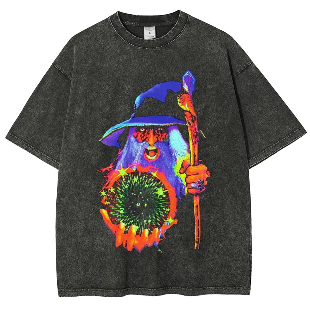 Trippy Neon Wizard Magic Orb Unisex Fit Washed T-Shirt