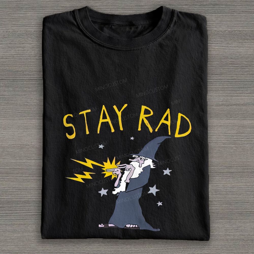 Stay Rad Cartoon Wizard Lightning Magic Graphic Cotton T-shirt