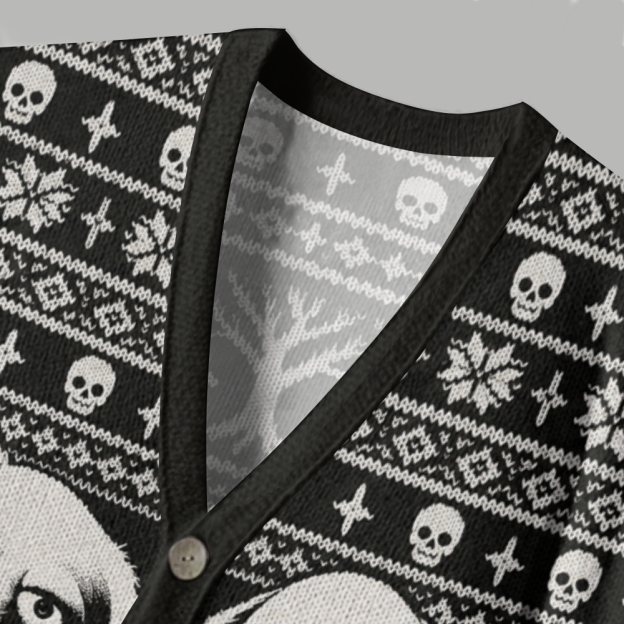 Spooky Season Black‑and‑White Retro Ugly Cardigan Sweater