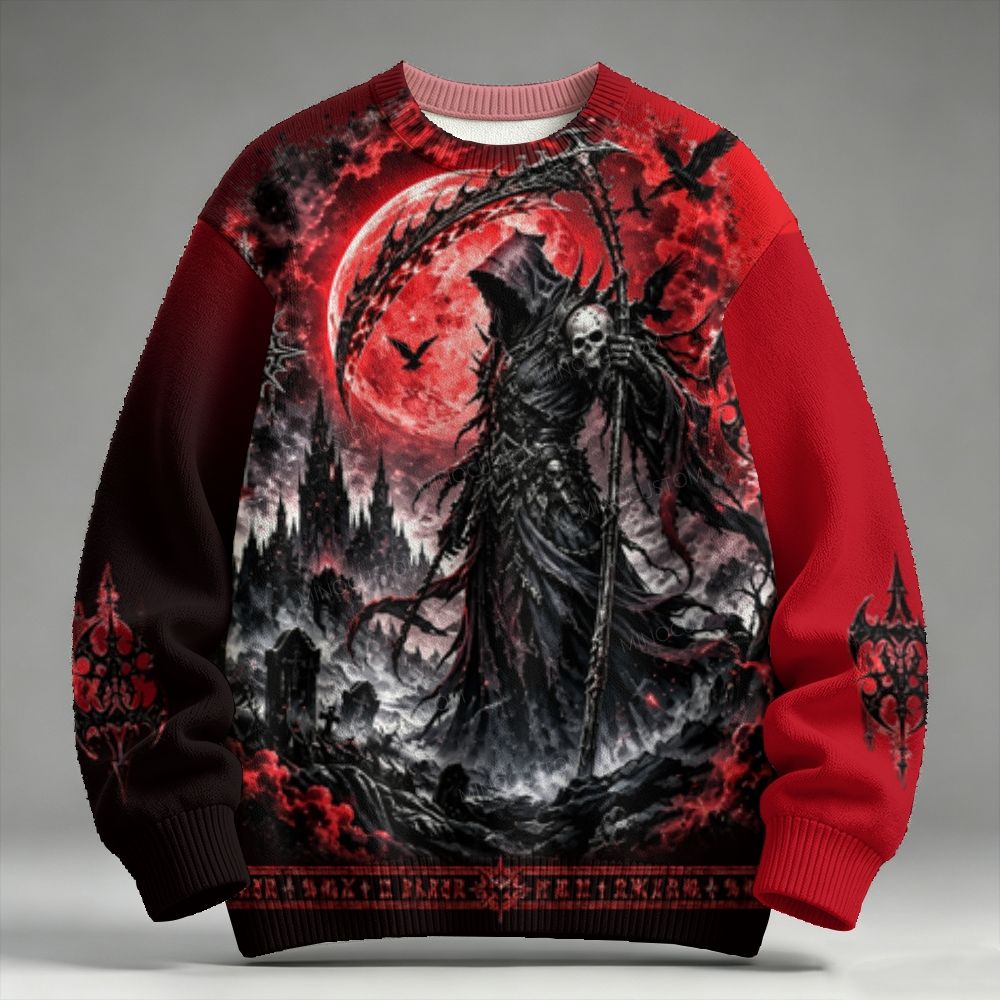 Men's Halloween Retro Dark Death Raglan Sweater