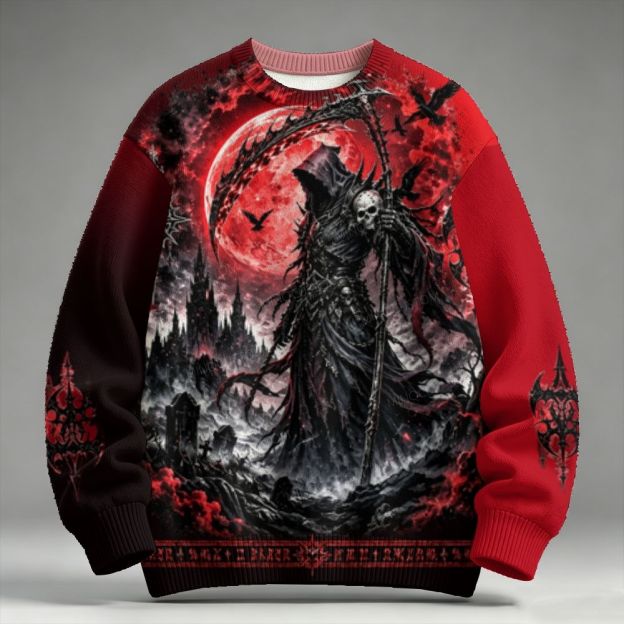 Men's Halloween Retro Dark Death Raglan Sweater