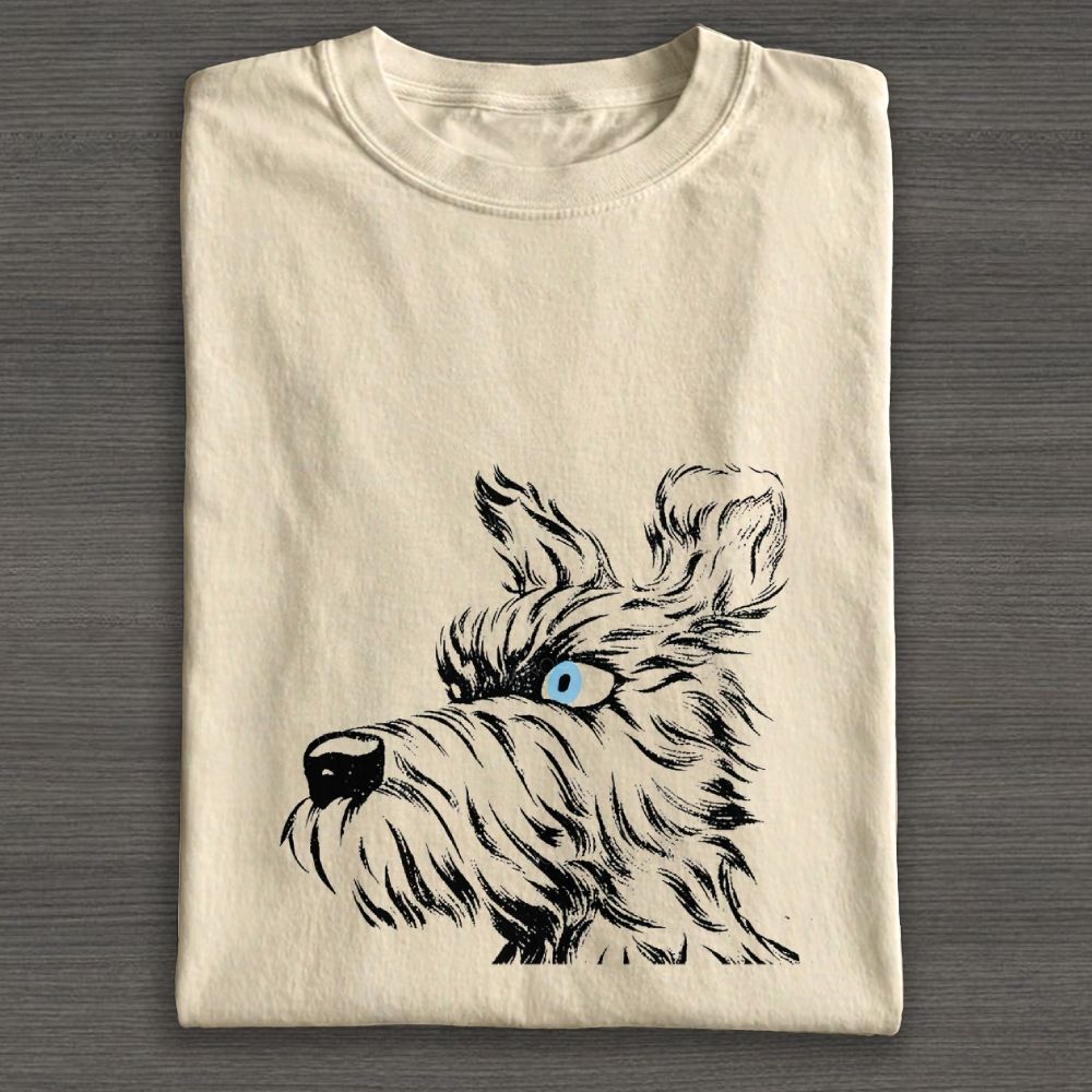 Vintage Sketch Terrier Dog Graphic Cotton T-shirt