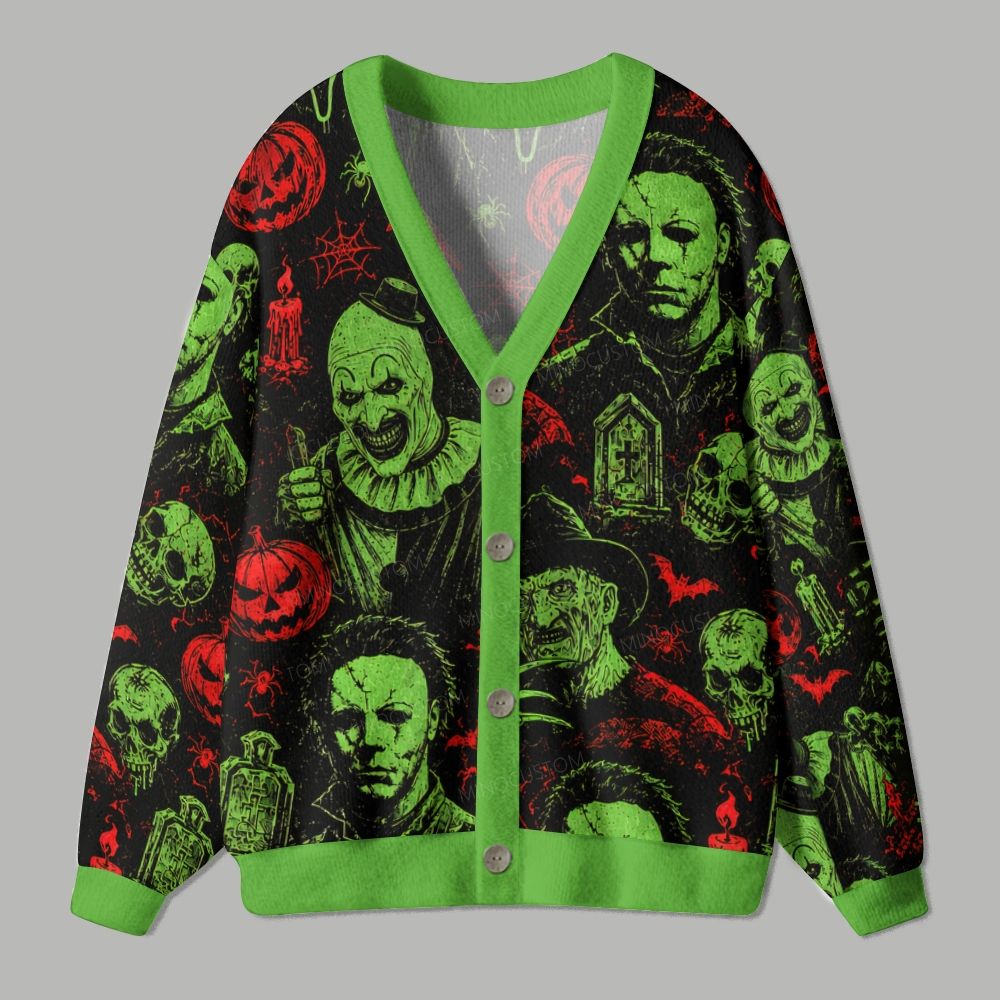 Vintage Horror Spooky Pumpkin Skull Spider Cardigan Sweater