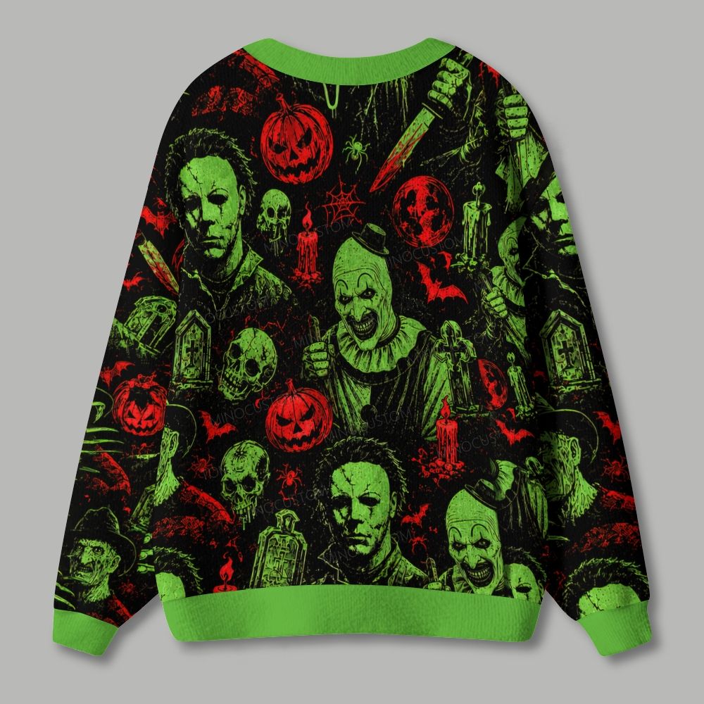 Vintage Horror Spooky Pumpkin Skull Spider Cardigan Sweater