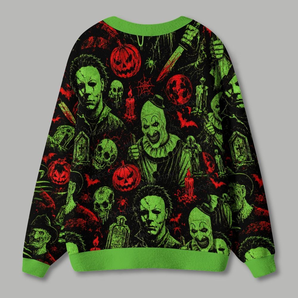 Vintage Horror Spooky Pumpkin Skull Spider Cardigan Sweater