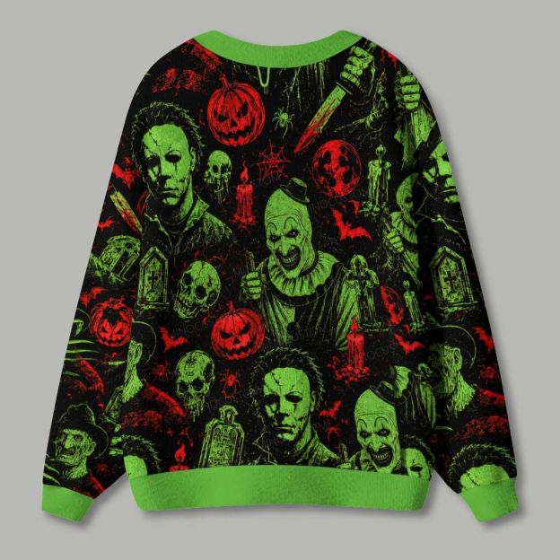 Vintage Horror Spooky Pumpkin Skull Spider Cardigan Sweater