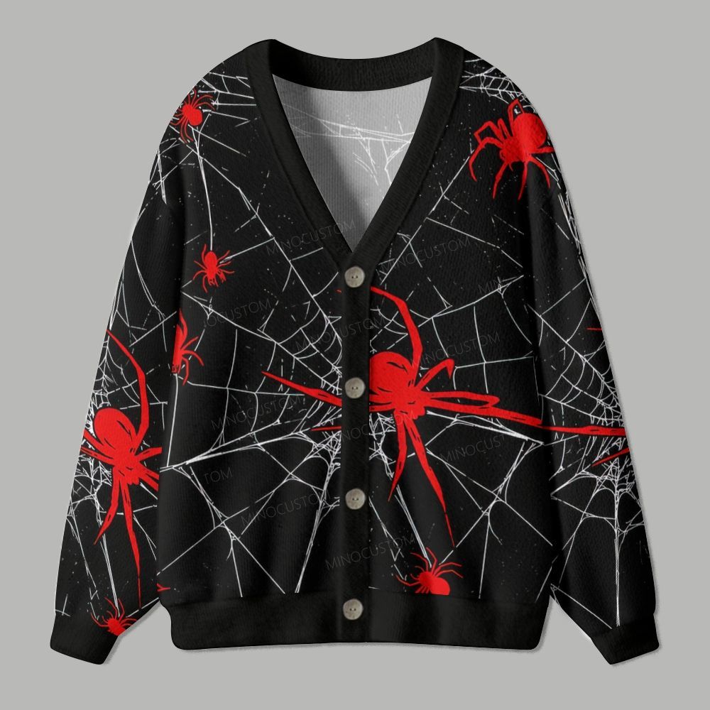 Halloween Spider Print Cardigan Sweater