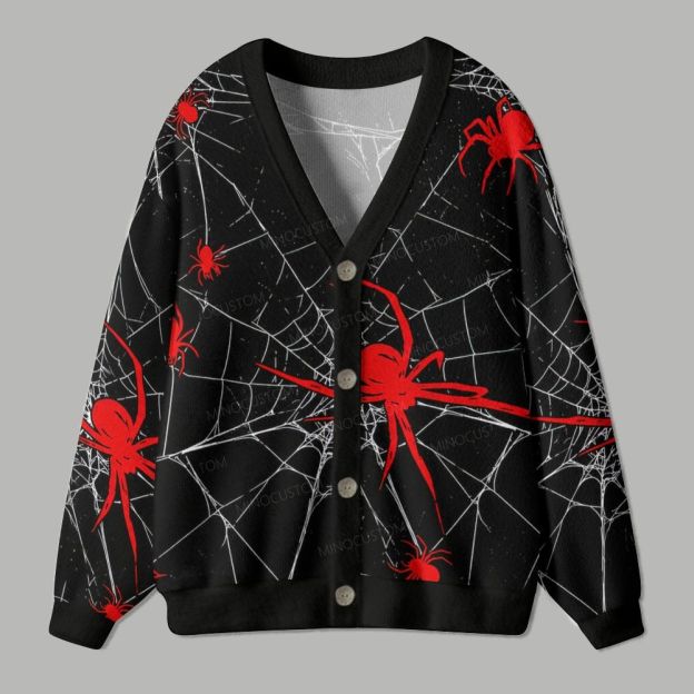 Halloween Spider Print Cardigan Sweater
