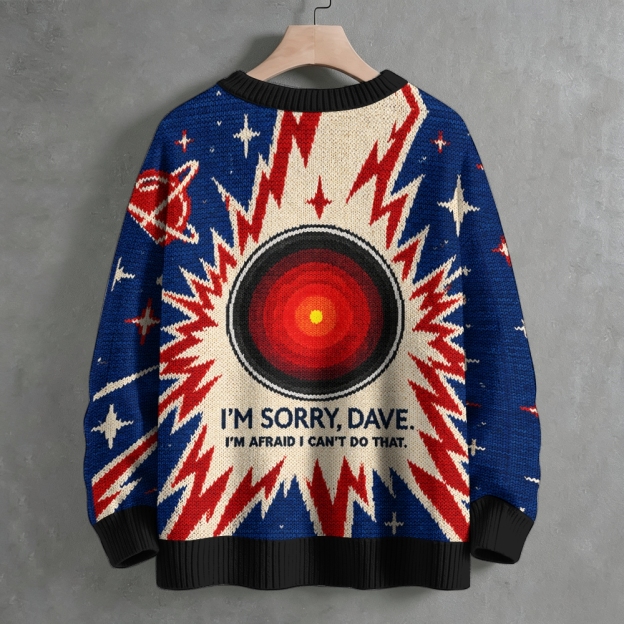 Retro Sci‑Fi Cosmic Lightning Crew Neck Sweater