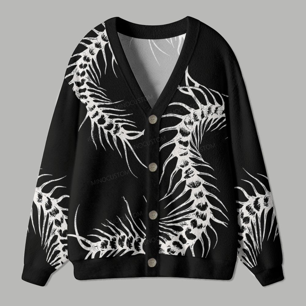 Centipede Skeleton Grunge Print Ugly Cardigan Sweater 
