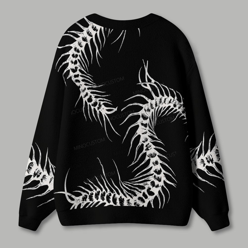Centipede Skeleton Grunge Print Ugly Cardigan Sweater 
