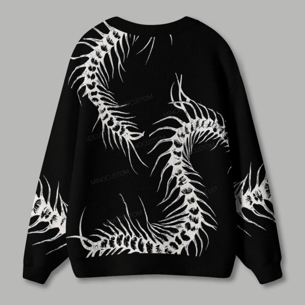 Centipede Skeleton Grunge Print Ugly Cardigan Sweater 