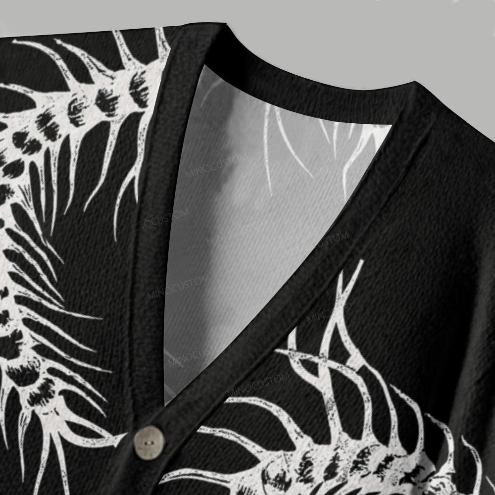 Centipede Skeleton Grunge Print Ugly Cardigan Sweater 
