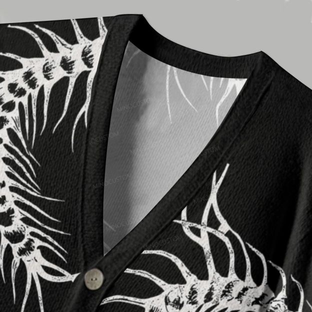 Centipede Skeleton Grunge Print Ugly Cardigan Sweater 