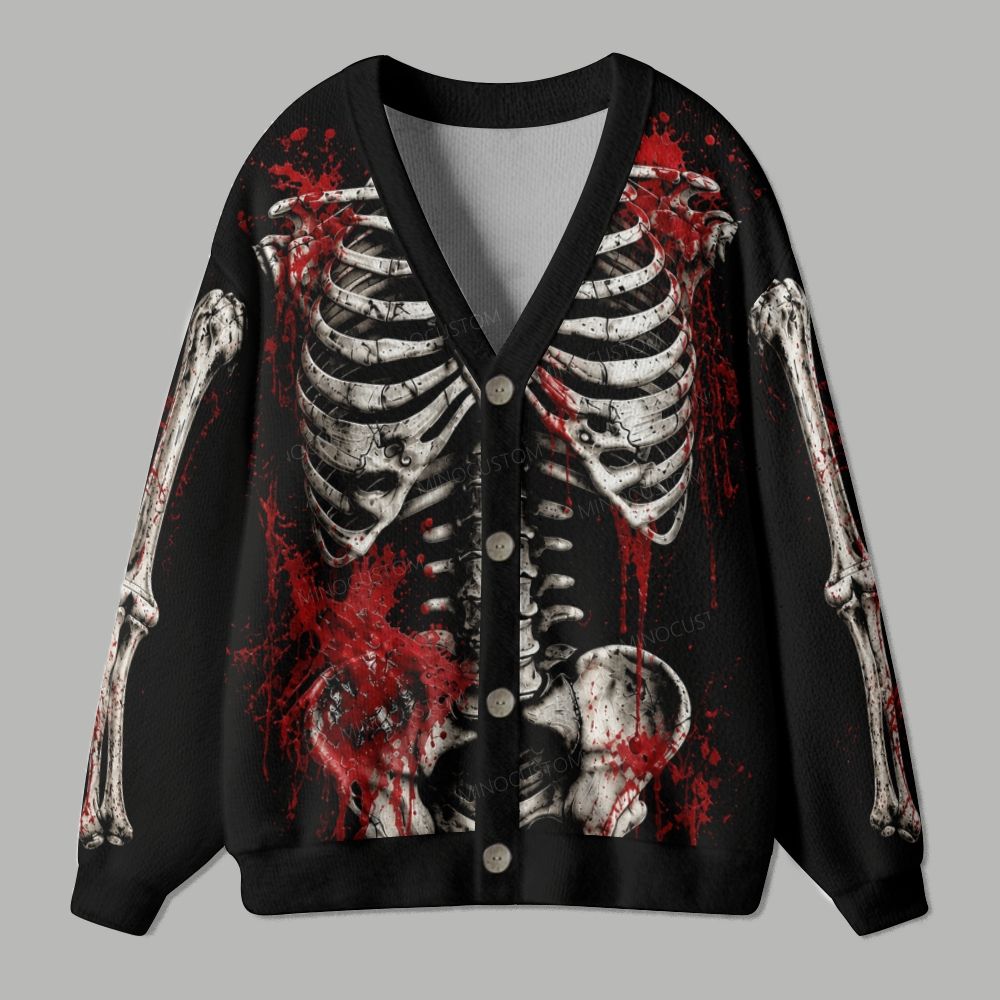 Horror Dark Gothic Bloody Skeleton Torso Ugly Cardigan Sweater
