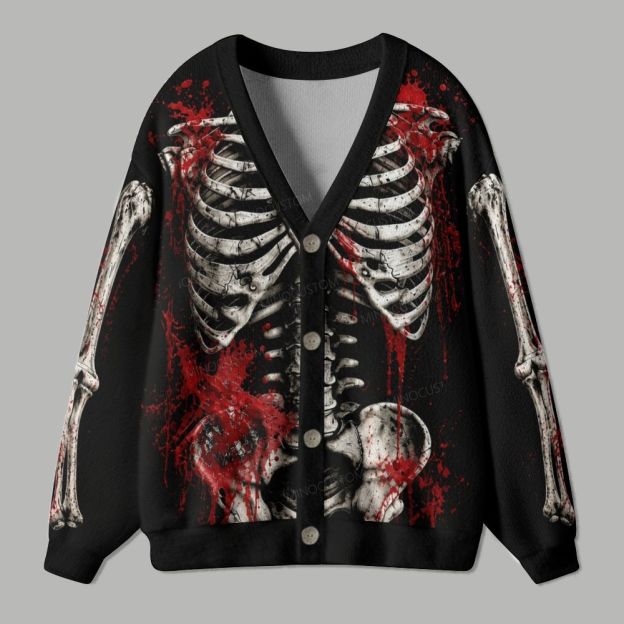 Horror Dark Gothic Bloody Skeleton Torso Ugly Cardigan Sweater