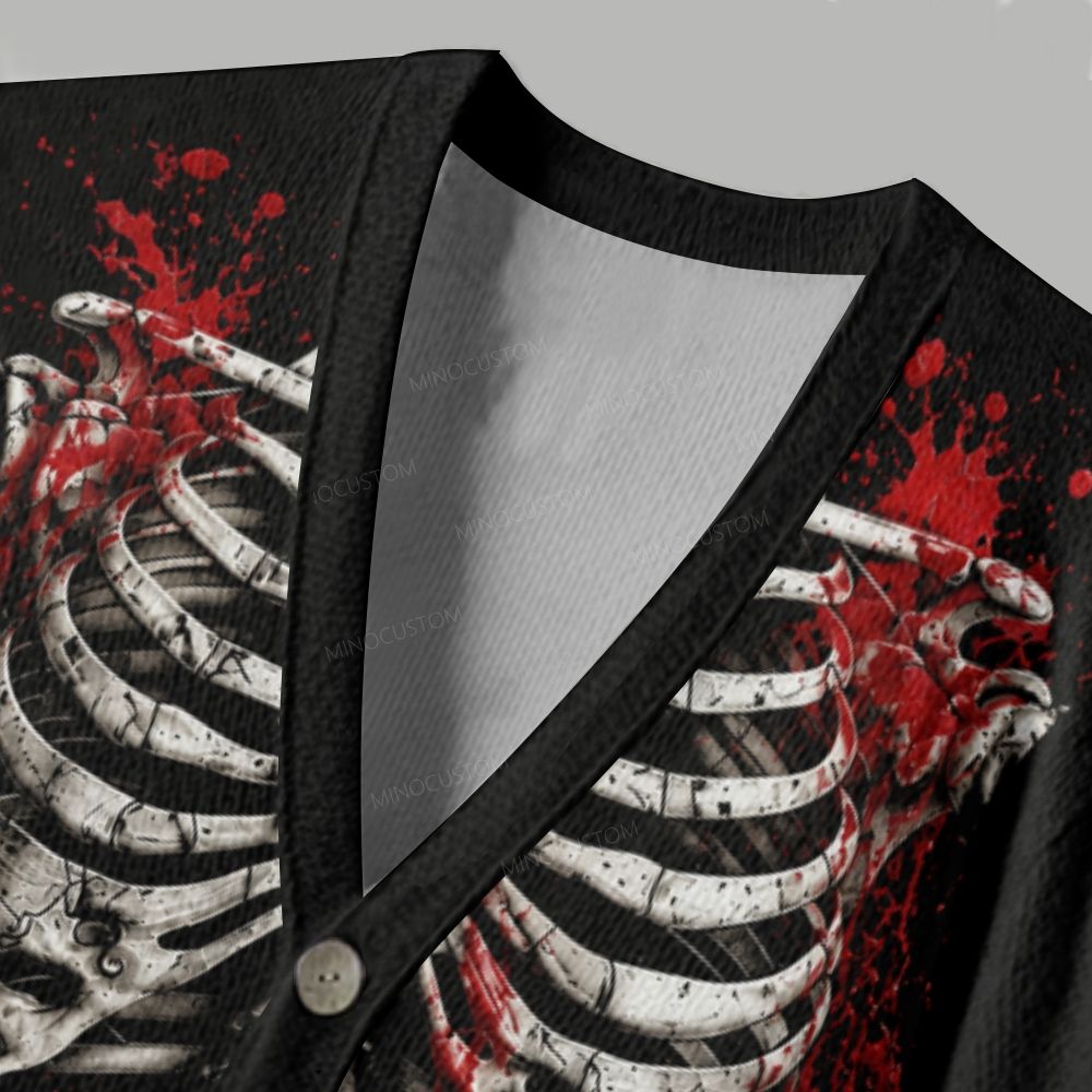 Horror Dark Gothic Bloody Skeleton Torso Ugly Cardigan Sweater