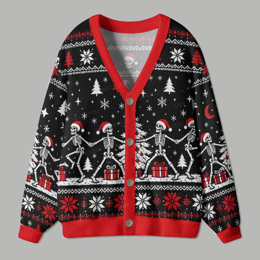 Christmas Skeleton Dance Ugly Cardigan Sweater 
