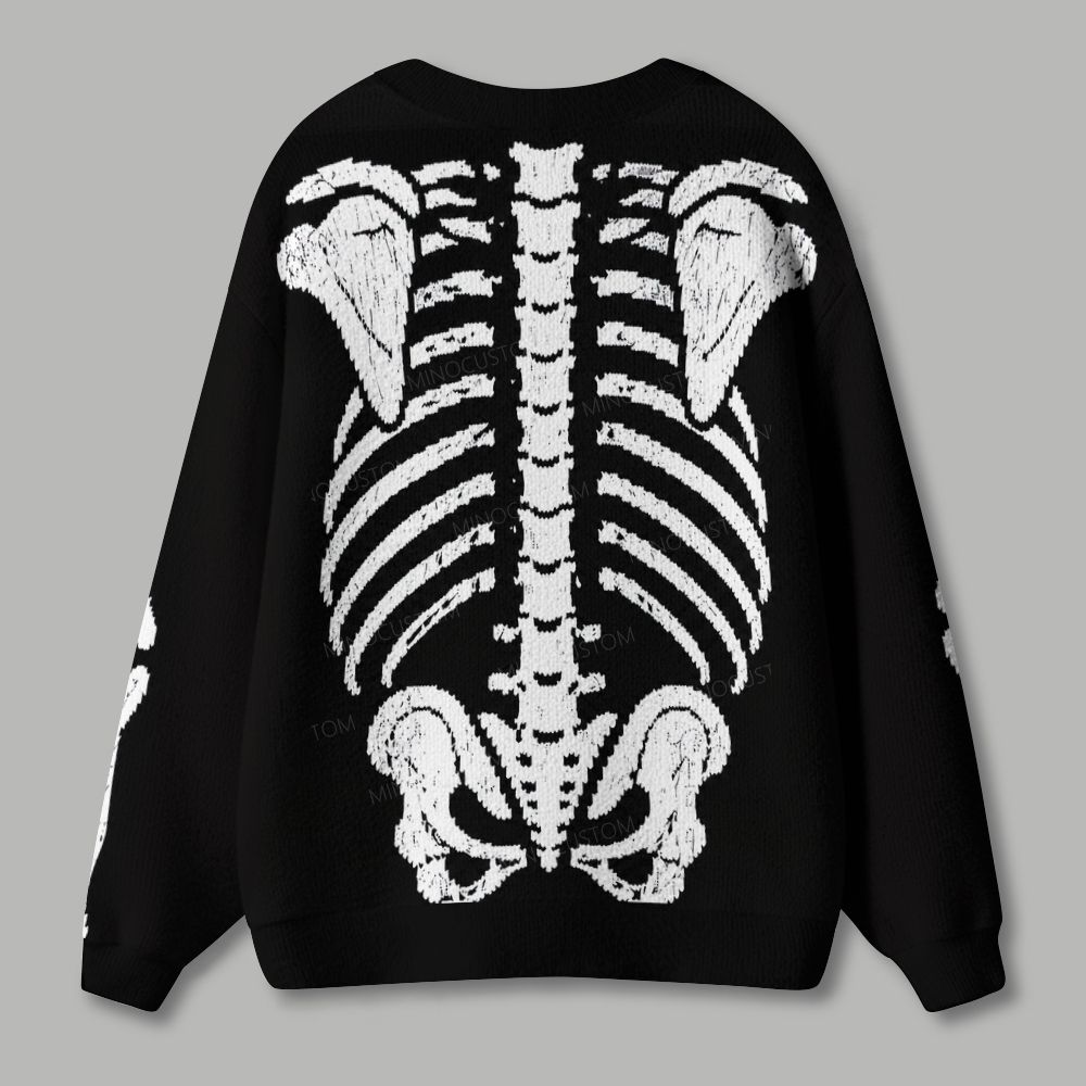 Gothic Bone Print Halloween Cardigan Sweater