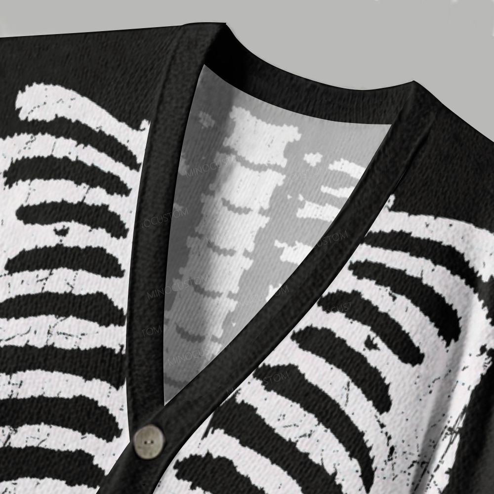 Gothic Bone Print Halloween Cardigan Sweater