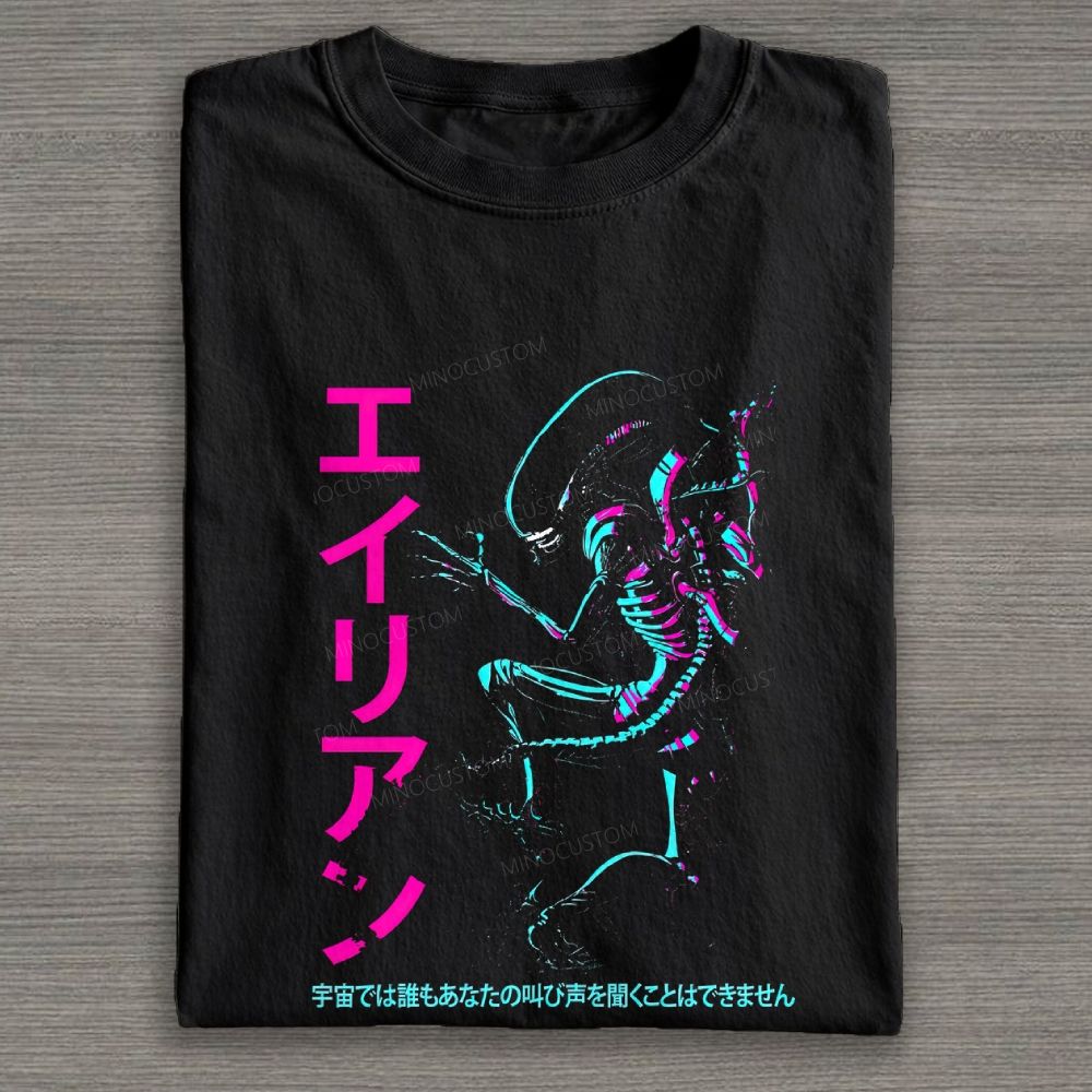 Cyberpunk Neon Sci-Fi Creature Graphic Cotton T-shirt