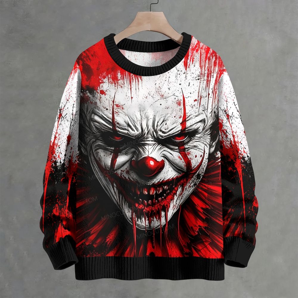 Horror Bloody Clown Graphic Crew Neck Ugly Sweater