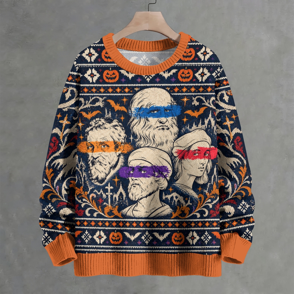 Halloween Vintage Philosophers Portrait Spooky Crew Neck Sweater