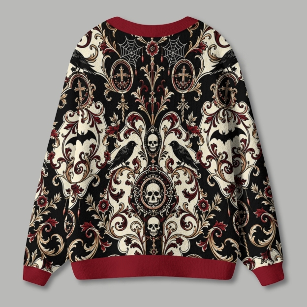 Gothic Baroque Skull Raven Ornate Dark Fantasy Ugly Cardigan Sweater