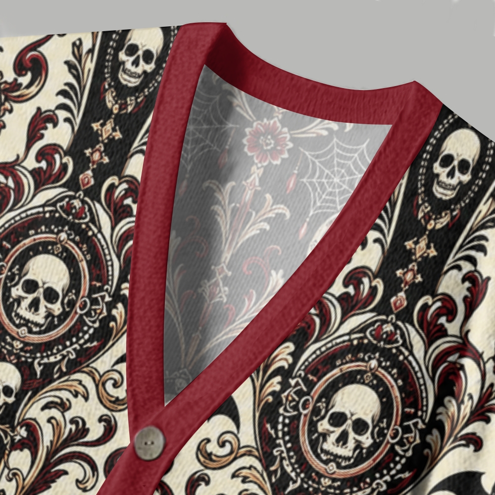 Gothic Baroque Skull Raven Ornate Dark Fantasy Ugly Cardigan Sweater