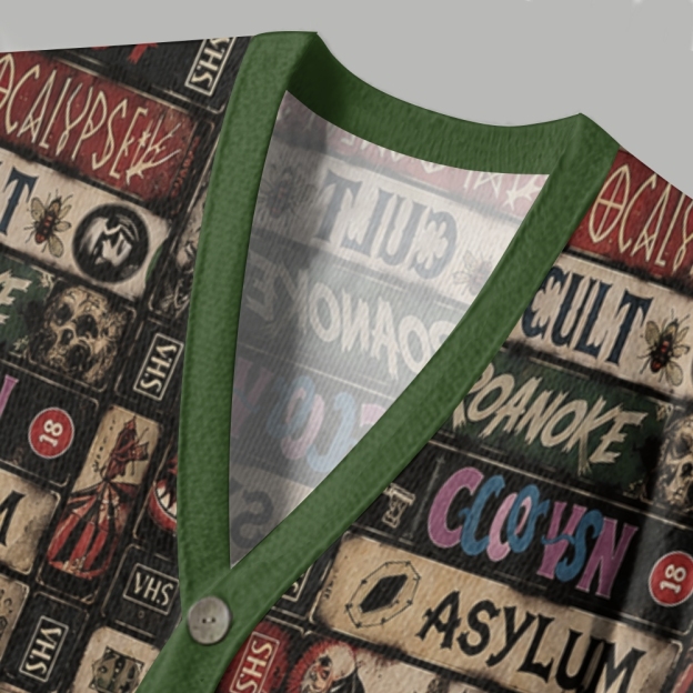 Retro Horror VHS Tape Dark Spooky Ugly Cardigan Sweater
