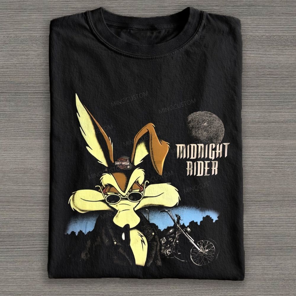 Vintage Biker Coyote Midnight Rider Retro Graphic Cotton T-shirt