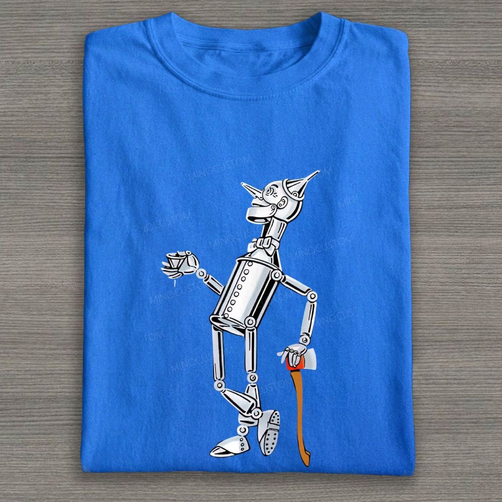 Vintage Metal Woodcutter Robot Retro Fantasy Graphic Cotton T-shirt