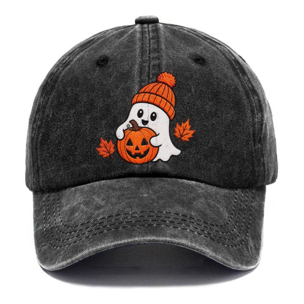 Embroidery Halloween Cute Ghost Pumpkin Washed Cap 