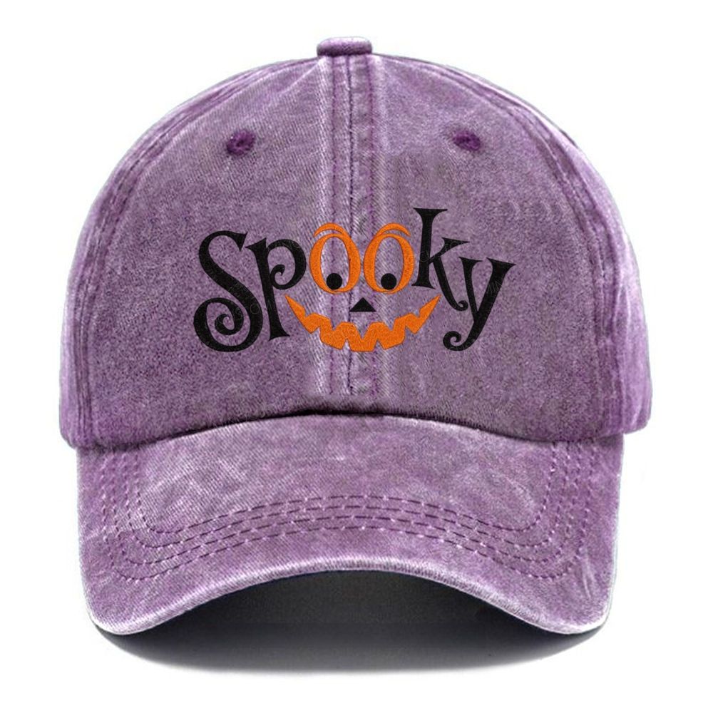 Embroidery Halloween Spooky Pumpkin Face Washed Cap 