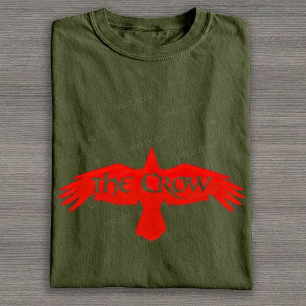 Vintage Dark Raven Silhouette Gothic Art Graphic Cotton T-shirt