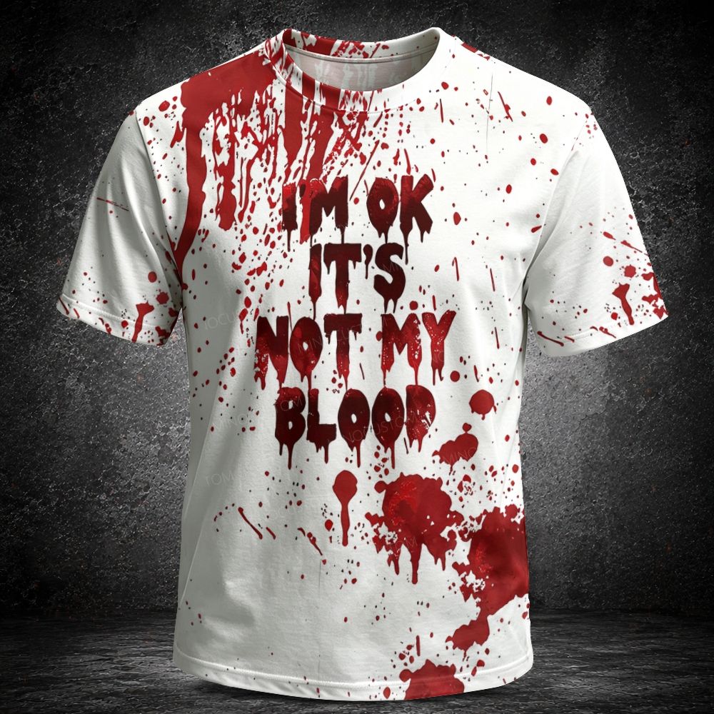 Men's  Vintage It's Not My Blood Blood Splatter Halloween Graphic Short Sleeve T-shirt