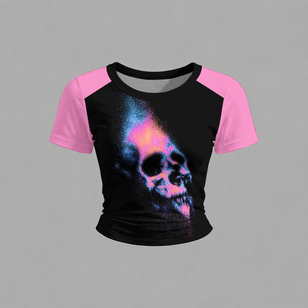 Pastel Gradient Skull Gothic Short-sleeved jogger pants set
