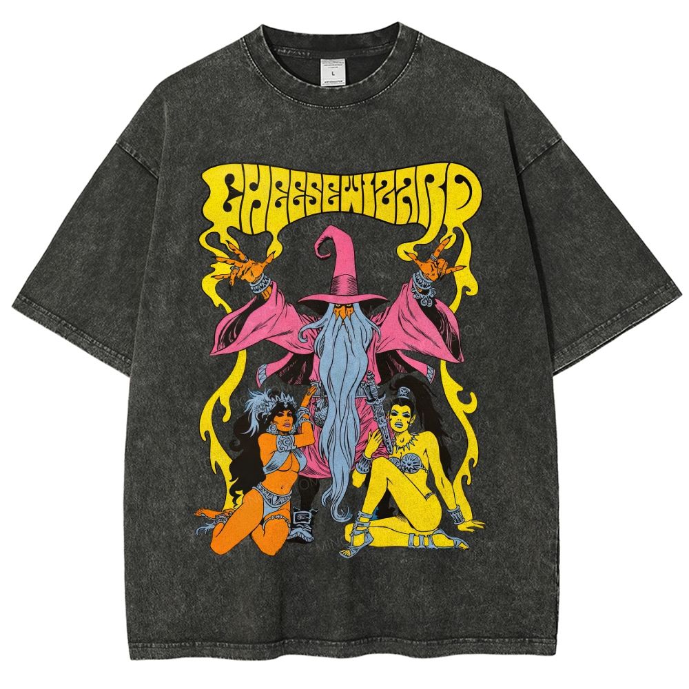 Vintage Acid Wash Psychedelic Wizard Unisex Fit Washed T-Shirt