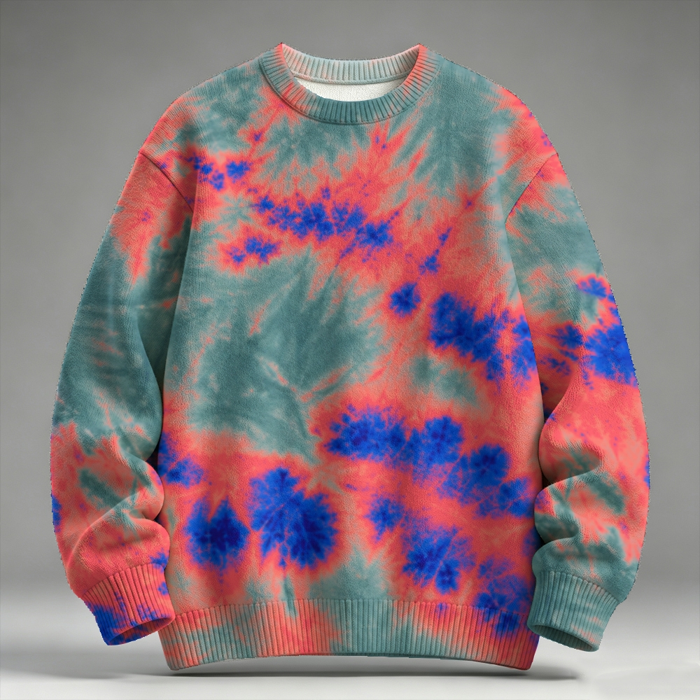 Retro Burst Tie‑Dye Pattern Raglan Sweater