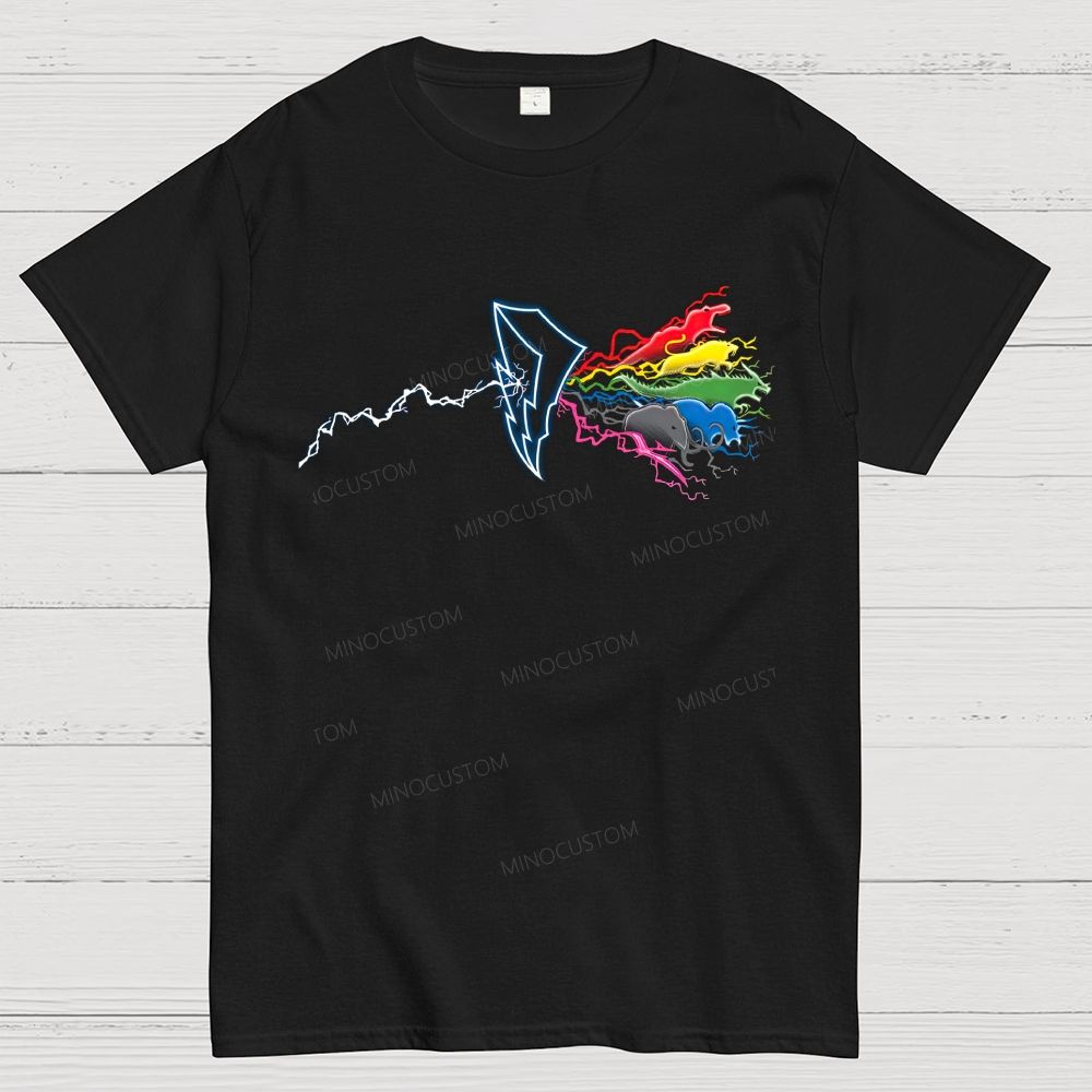 Neon Lightning Rainbow Monster Graphic Cotton T-Shirt